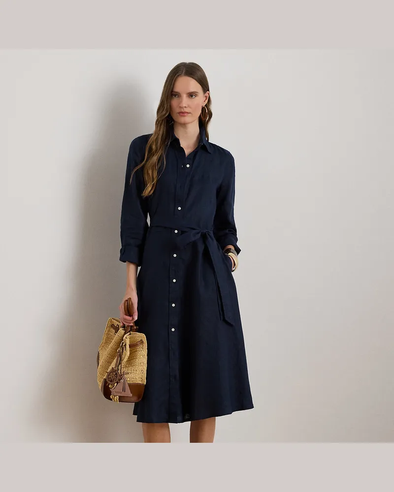 Ralph Lauren Hemdkleid aus Leinen mit Gürtel Blue