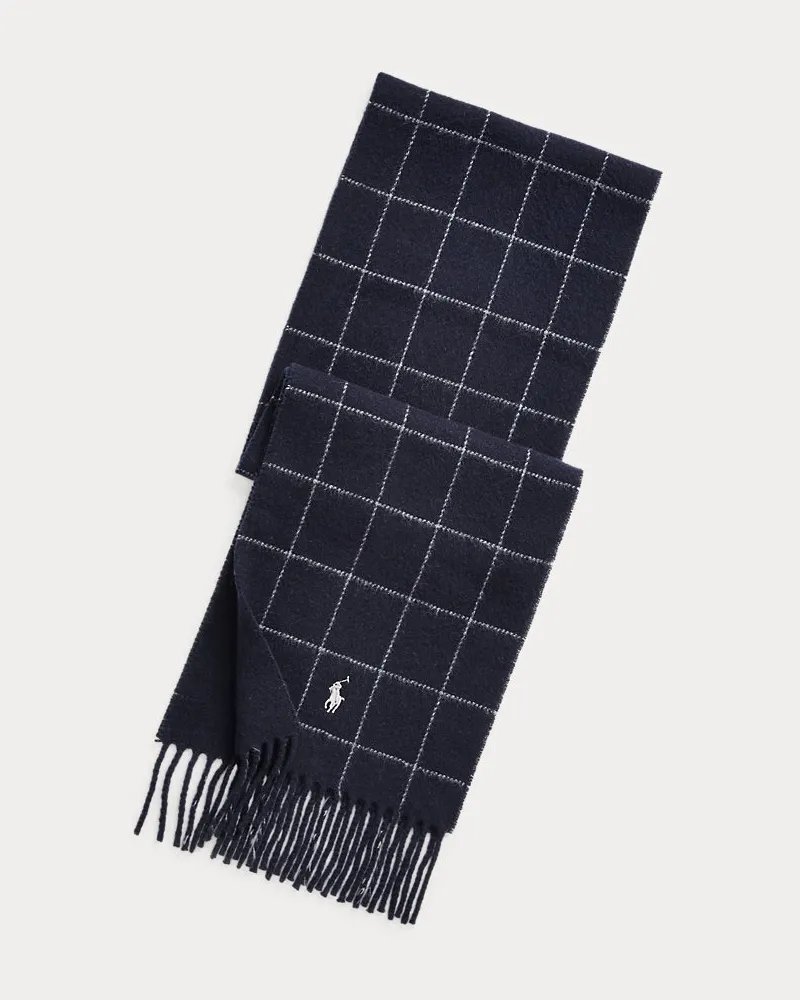 Ralph Lauren Wollschal mit Windowpane-Karo Blue