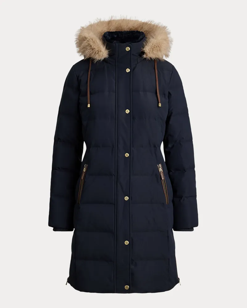 Ralph Lauren Daunenmantel mit Kapuze und Kunstpelz Blue