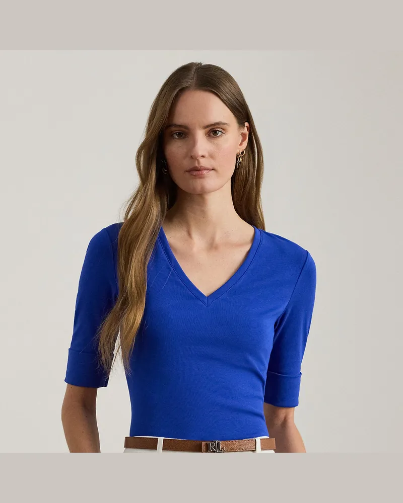 Ralph Lauren Baumwollstretch-T-Shirt mit V-Ausschnitt Blue