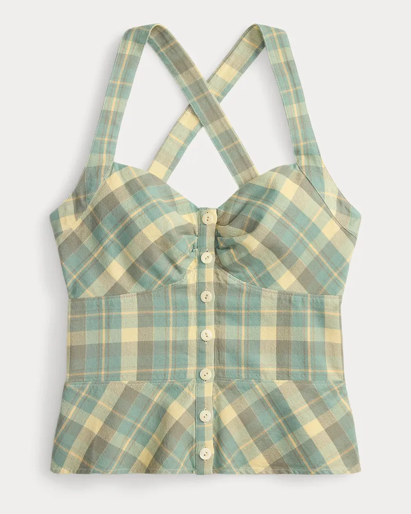 Ralph Lauren Kariertes Twill-Oberteil mit Knopfleiste Green