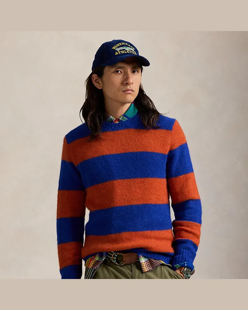 Ralph Lauren Suede-Patch Striped Sweater Blue