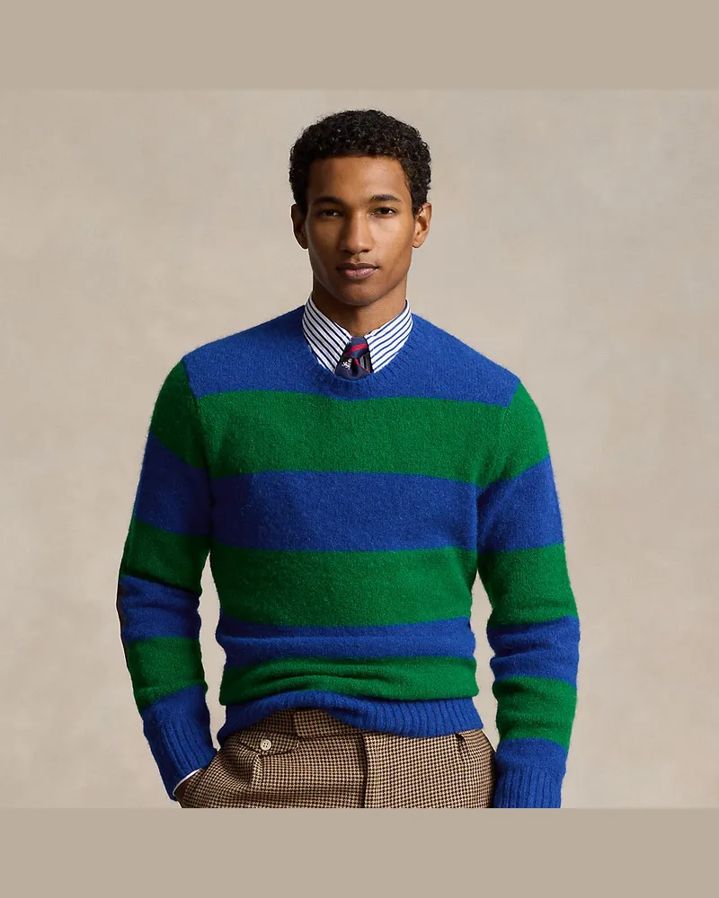 Ralph Lauren Suede-Patch Striped Sweater Blue