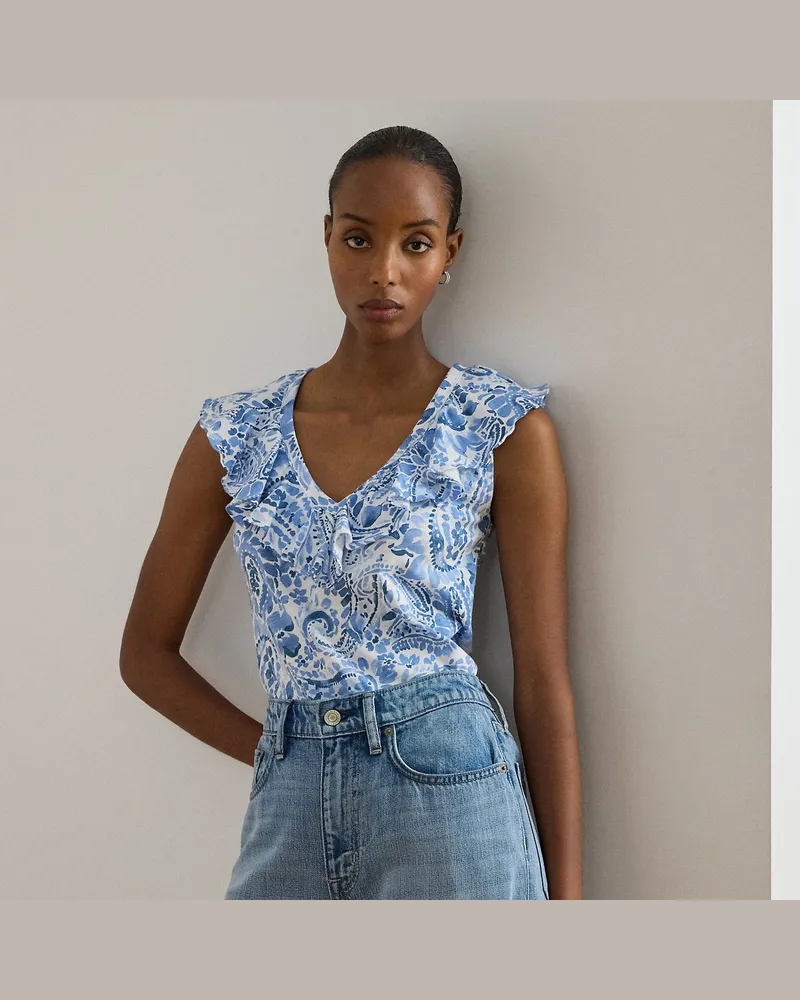 Ralph Lauren Ärmelloses Paisley-Oberteil mit Rüschen Blue