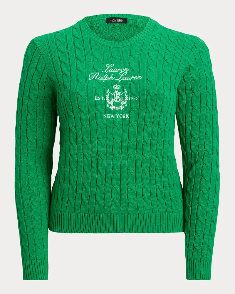 Ralph Lauren Plus Größen - Zopfmusterpullover mit gesticktem Wappen Green
