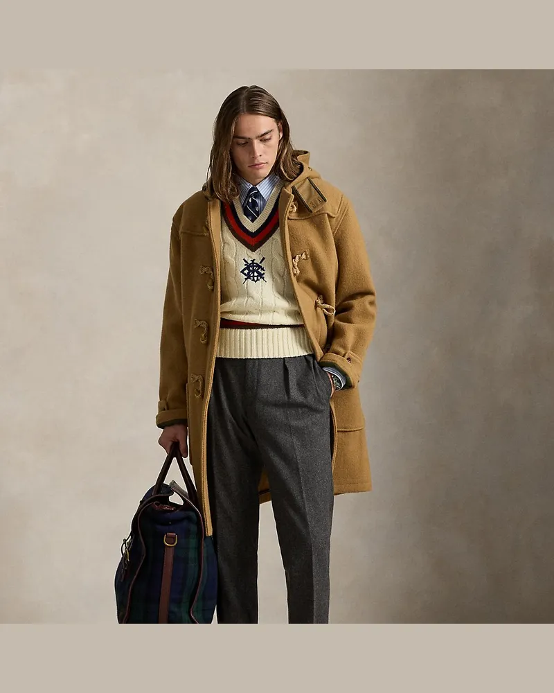 Ralph Lauren Fischgrat-Mantel mit Knebelverschlüssen Tan
