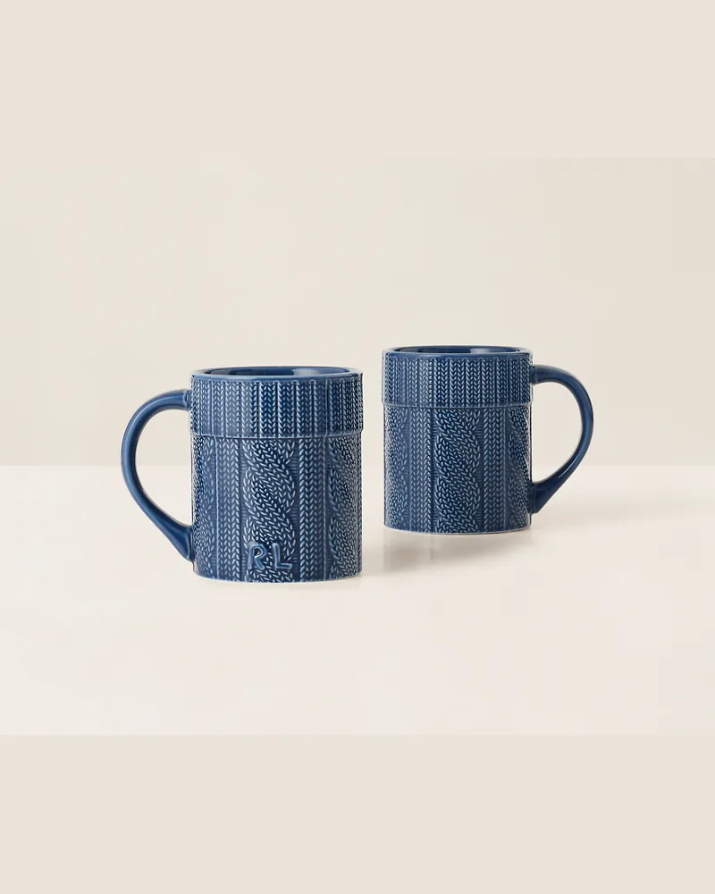 Ralph Lauren Home Keramiktassen-Geschenkset mit Zopfmuster Blue