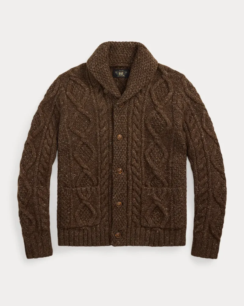 Ralph Lauren Melierte Aran-Strickjacke mit Schalkragen Brown