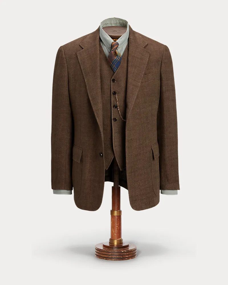 Ralph Lauren Fischgrat-Anzugjacke aus Leinen Brown