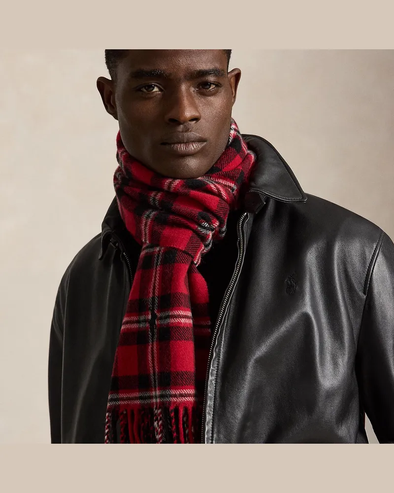 Ralph Lauren Karierter Fransenschal aus Wolle Red
