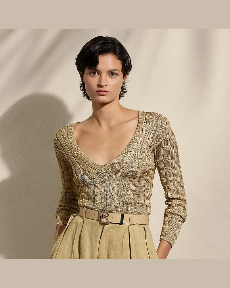 Ralph Lauren Seidenpullover mit Zopfmuster Tan