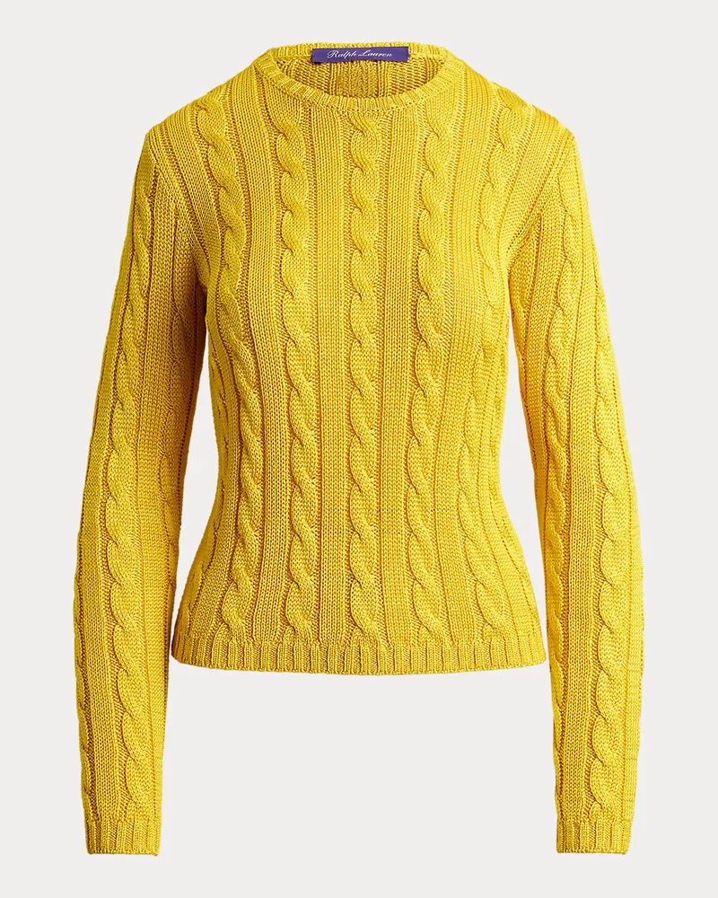 Ralph Lauren Seiden-Rundhalspullover mit Zopfmuster Yellow