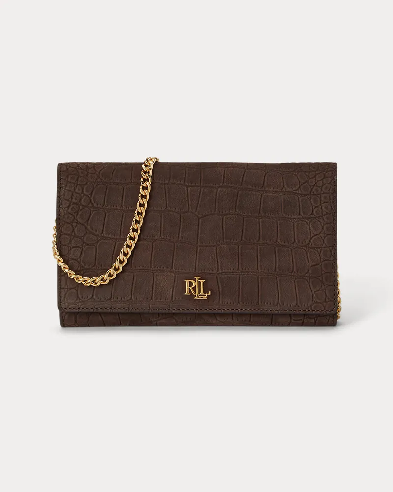 Ralph Lauren Mittelgroße Kroko-Umhängetasche Adair II Brown