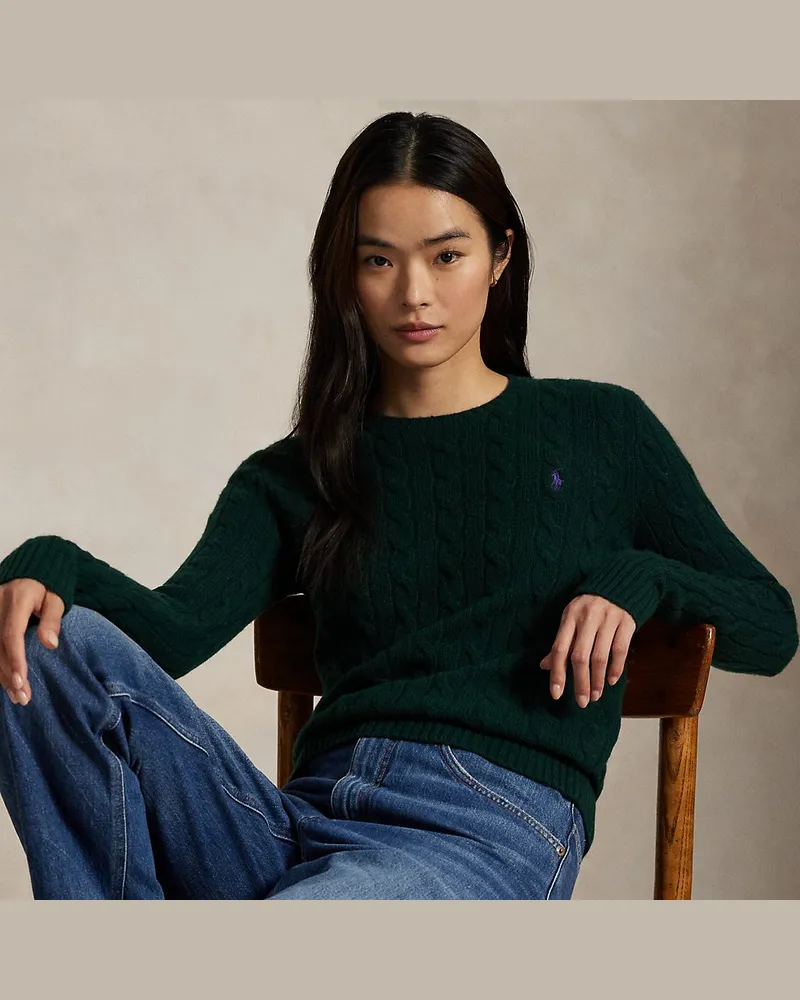 Ralph Lauren Woll-Kaschmir-Pullover mit Zopfmuster Green