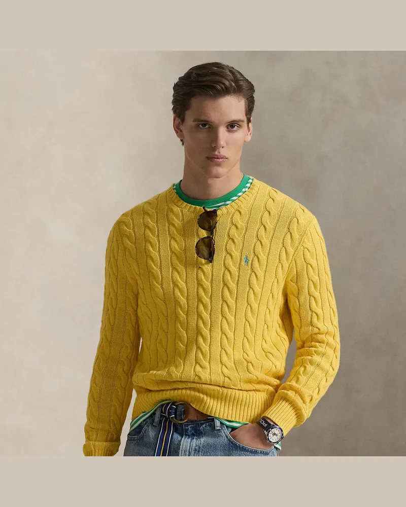 Ralph Lauren Baumwollpullover mit Zopfmuster Yellow