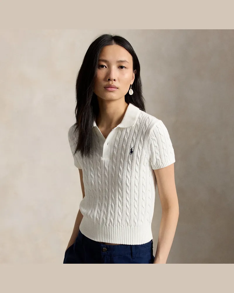 Ralph Lauren Verkürztes Poloshirt mit Zopfmuster White