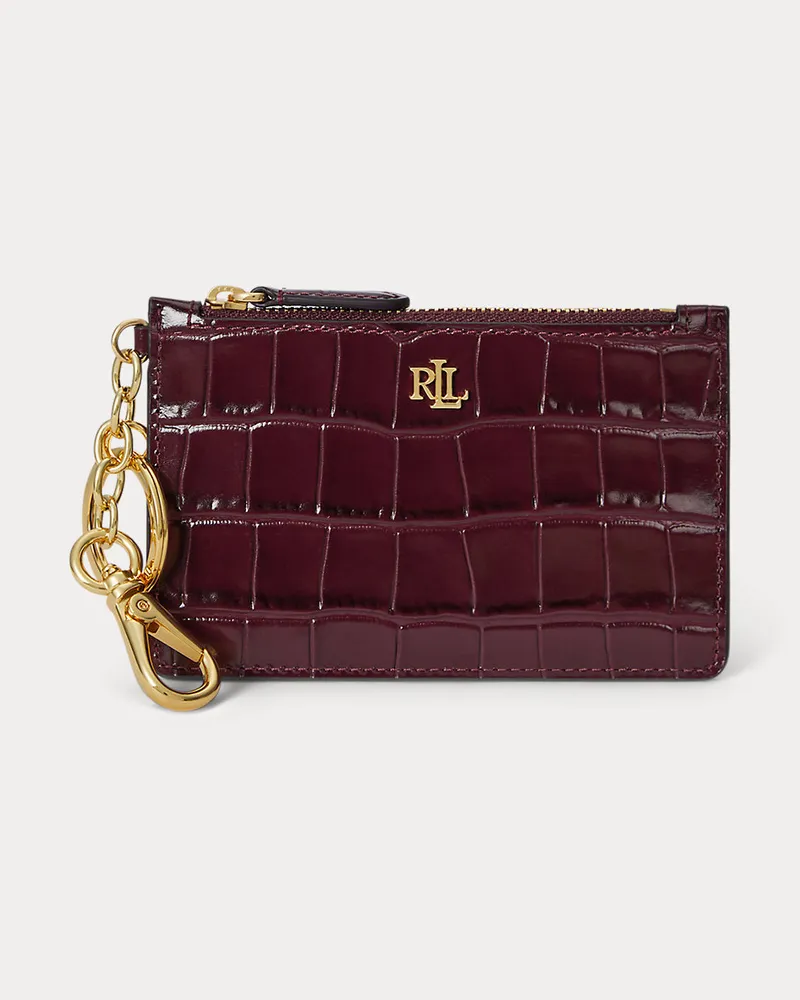 Ralph Lauren Leder-Kartenetui mit Krokodilprägung Red