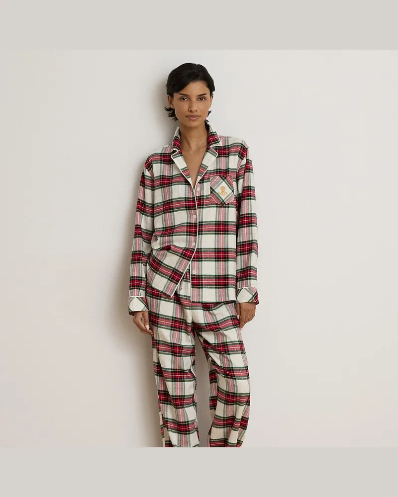 Ralph Lauren Karierter Pyjama aus angerautem Twill Cream