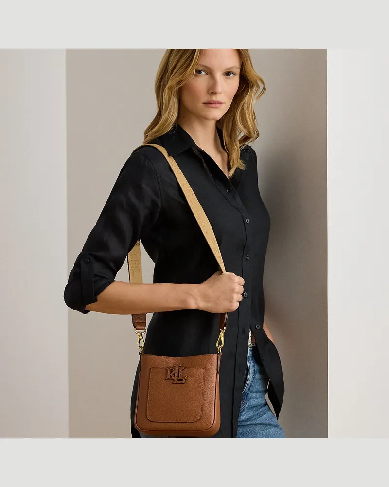 Ralph Lauren Kleine Narbenleder-Umhängetasche Cameryn Brown