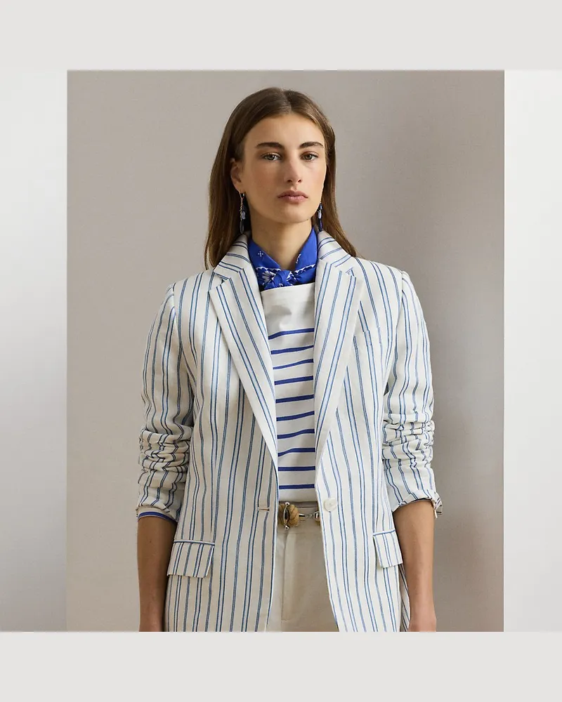 Ralph Lauren Gestreifter Blazer aus Leinenmischung White