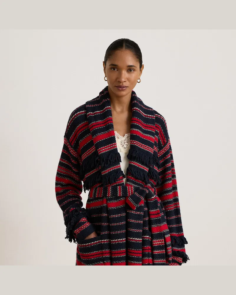Ralph Lauren Strickjacke mit Gürtel und Fransenbesatz Blue