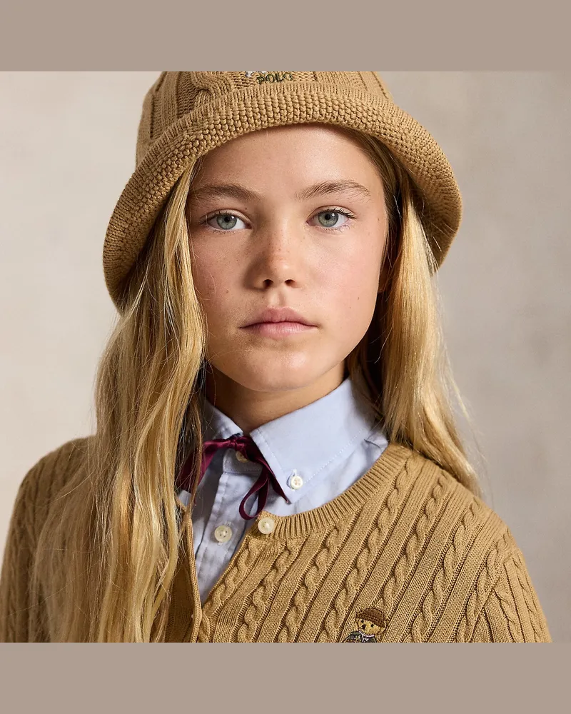 Ralph Lauren Topfhut mit Zopfmuster und Polo Bear Tan