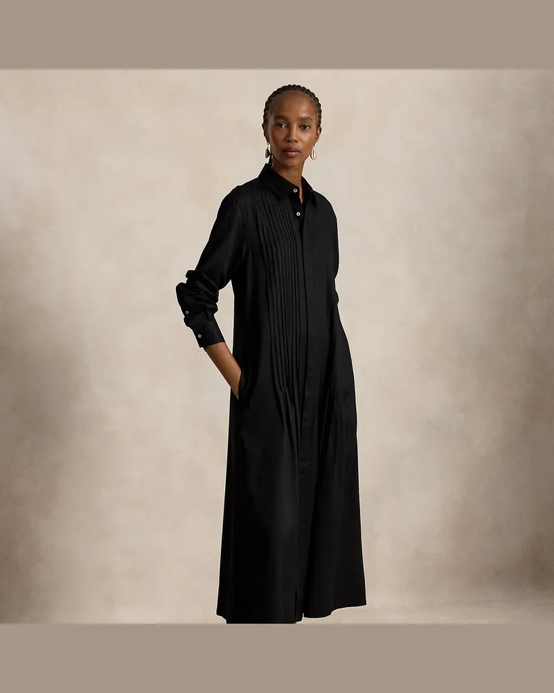 Ralph Lauren Hemdkleid mit plissiertem Latz Black