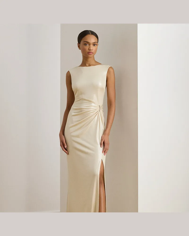 Ralph Lauren Metallic-Abendkleid mit Schnalle Cream