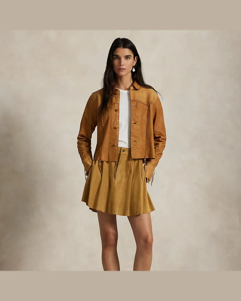 Ralph Lauren Wildlederrock mit Falten Gold