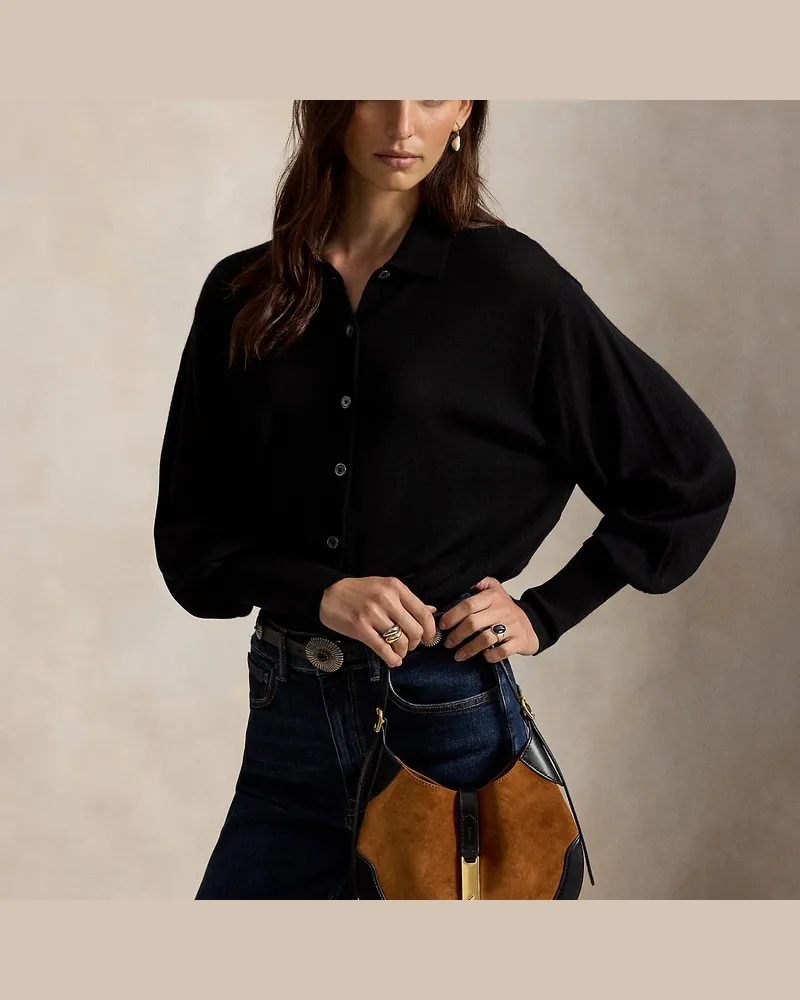 Ralph Lauren Kleine Wildleder-Schultertasche Polo ID Brown