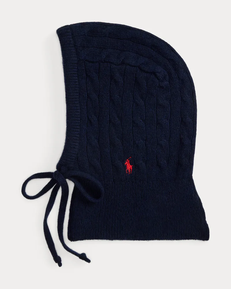 Ralph Lauren Zopfmuster-Kapuzenschal mit Kaschmir Blue