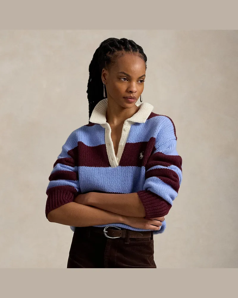 Ralph Lauren Gestreifter Rugbypullover mit Wolle Red