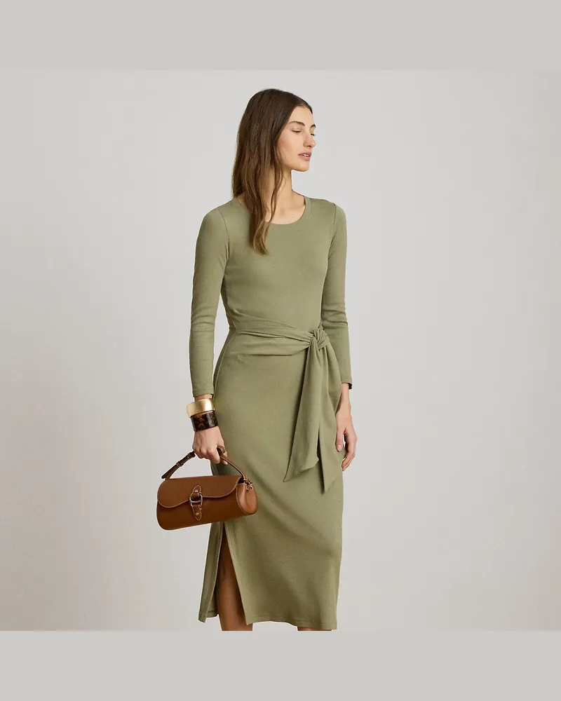 Ralph Lauren Rundhalskleid mit Bindedetail vorne Green