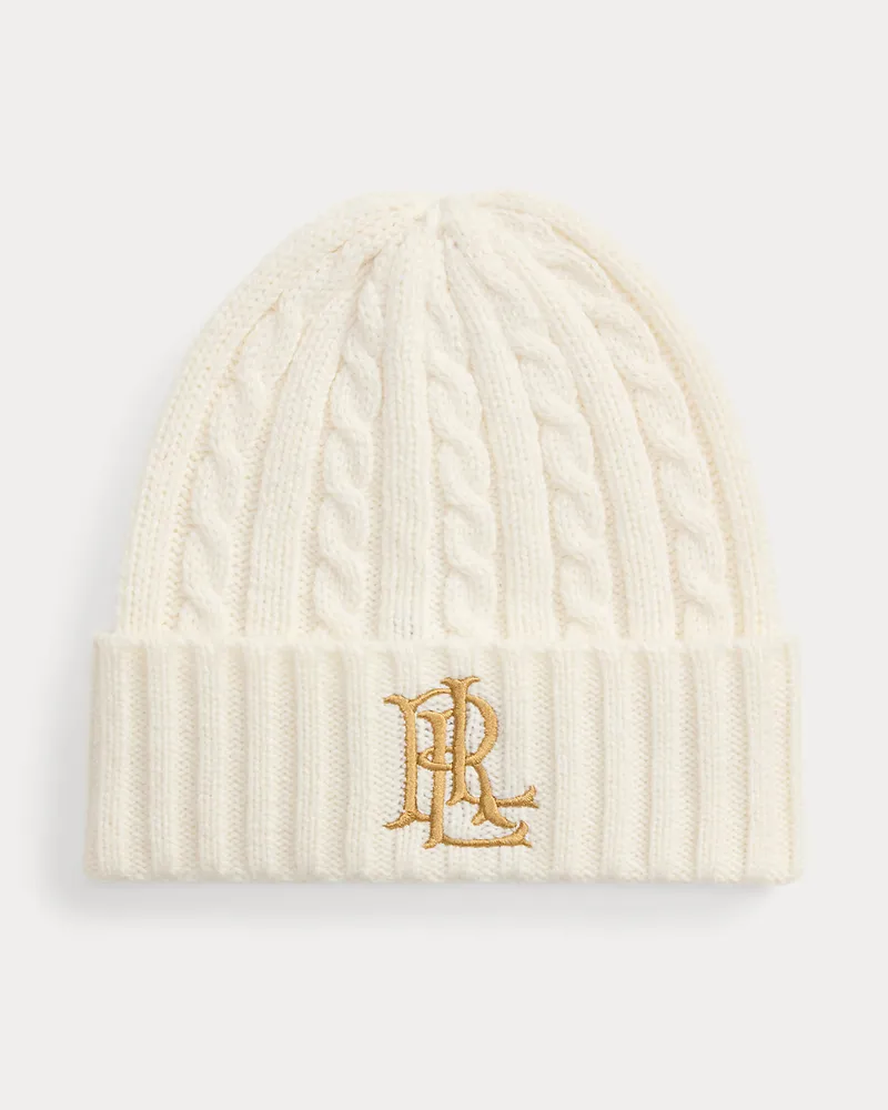 Ralph Lauren Mütze mit Zopfmuster und Logostickerei Cream
