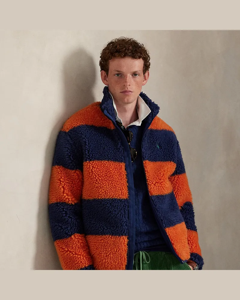Ralph Lauren Gestreifte hochflorige Fleecejacke Orange