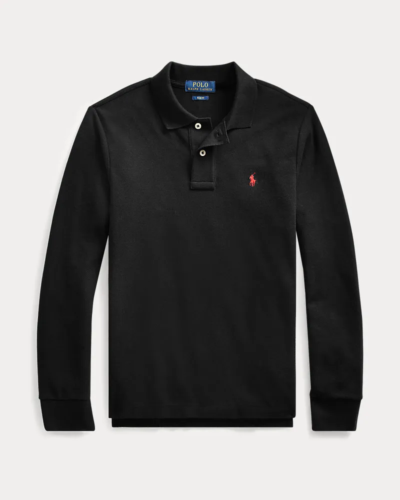 Ralph Lauren Langärmliges Poloshirt aus Baumwollpiqué Black