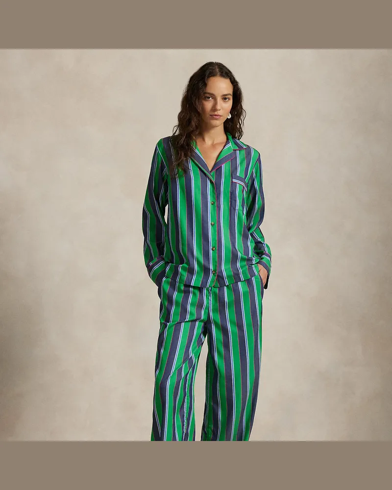 Ralph Lauren Langärmliger Twill-Pyjama mit Streifen Green