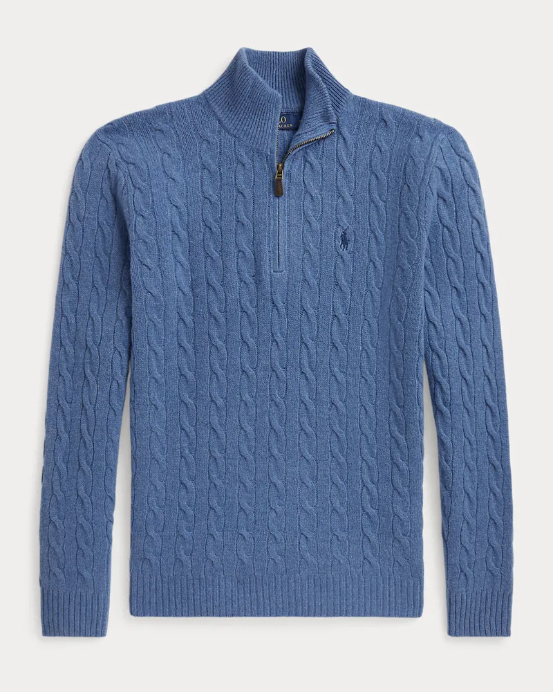 Ralph Lauren Zopfmusterpullover mit Reißverschluss Blue