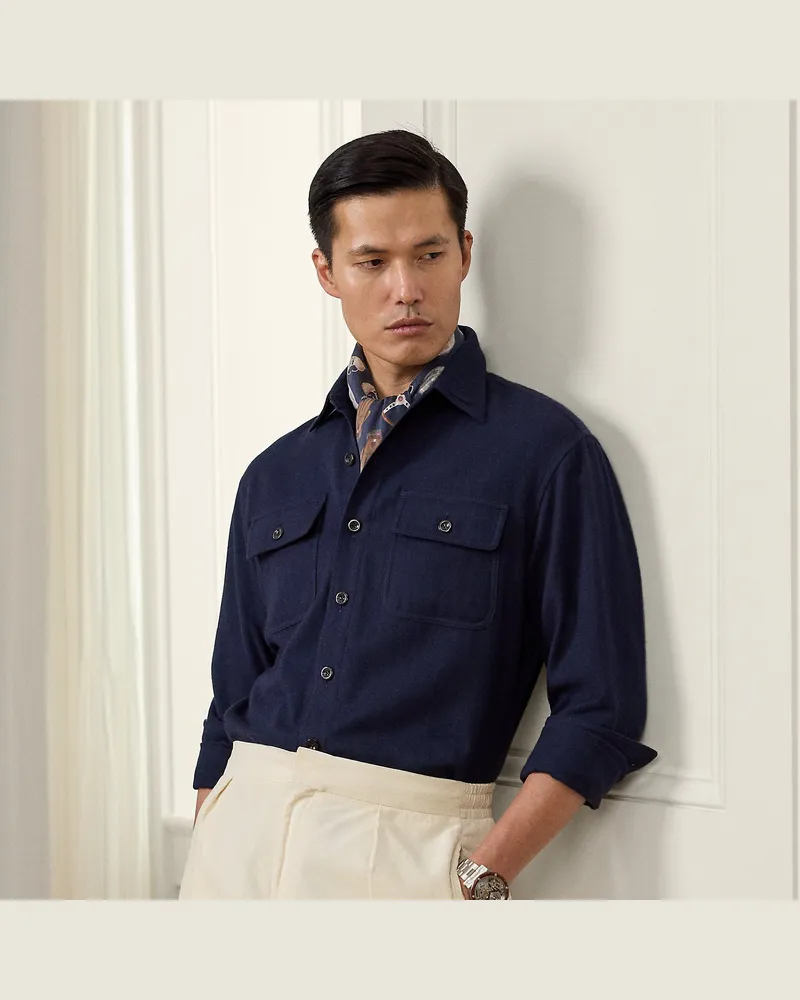Ralph Lauren Baumwoll-Kaschmir-Hemd mit Fischgrat Blue