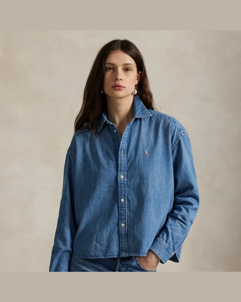 Ralph Lauren Verkürztes, kastenförmiges Denimhemd Blue
