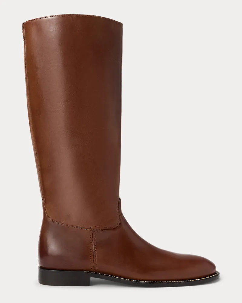 Ralph Lauren Hoher Stiefel aus poliertem Leder Brown