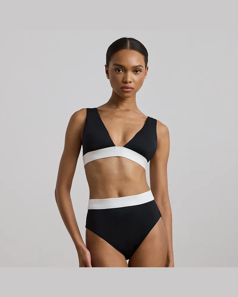 Ralph Lauren Zweifarbige Bikinihose mit hoher Taille Black
