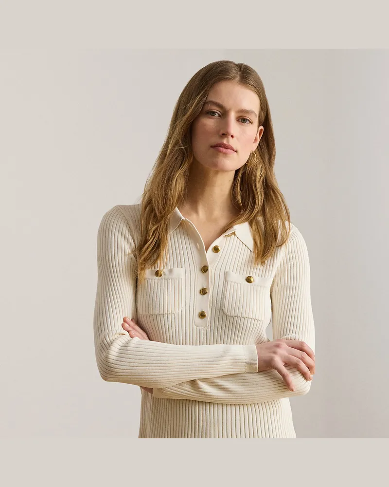 Ralph Lauren Langärmliger Polo-Rippenstrickpullover Cream
