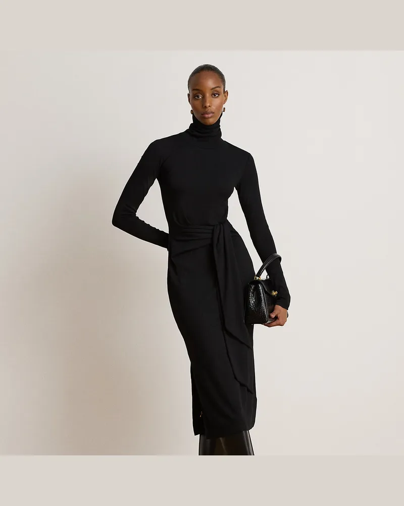 Ralph Lauren Kurzgrößen - Rollkragenkleid mit Schnürung vorne Black