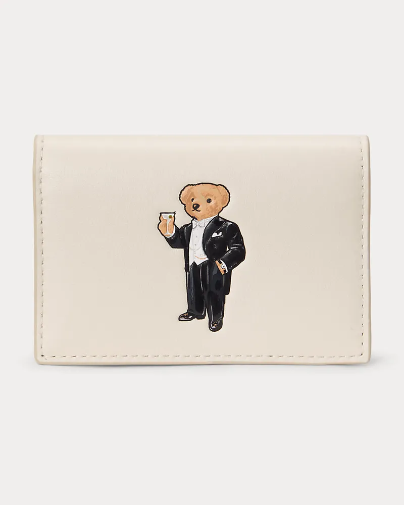 Ralph Lauren Lederkartenetui mit Klappe und Polo Bear White
