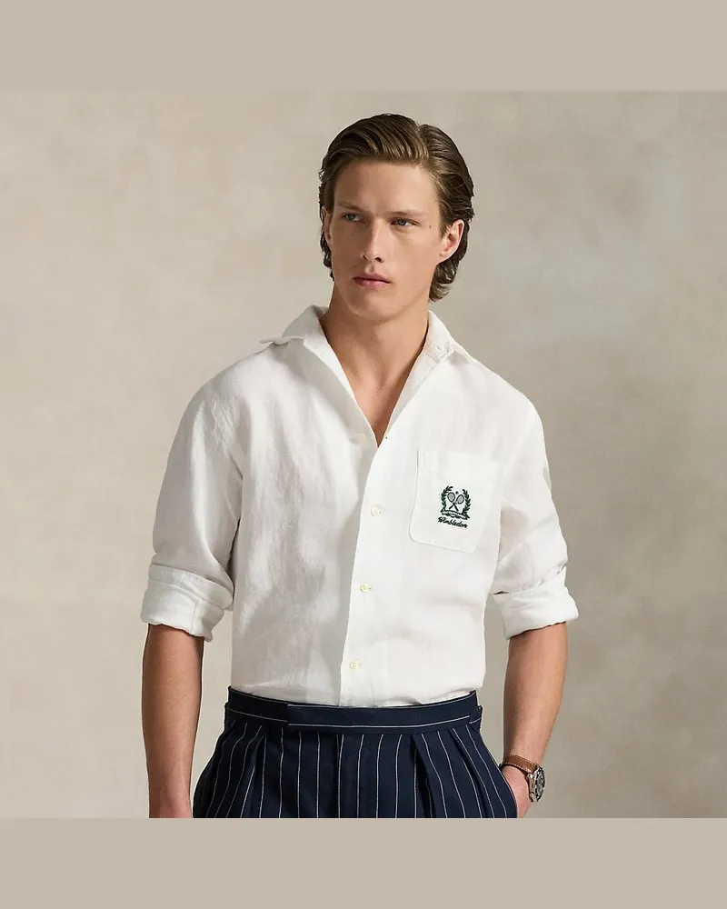 Ralph Lauren Leinenhemd Wimbledon mit Stickerei White