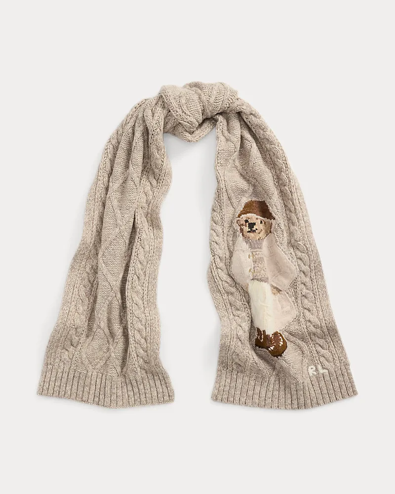 Ralph Lauren Aran-Strickschal mit Polo Bear Cream