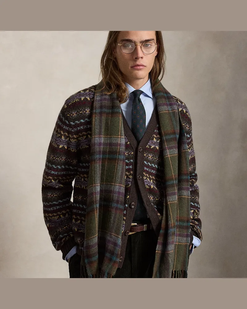 Ralph Lauren Karierter Fransenschal aus Wolle Green