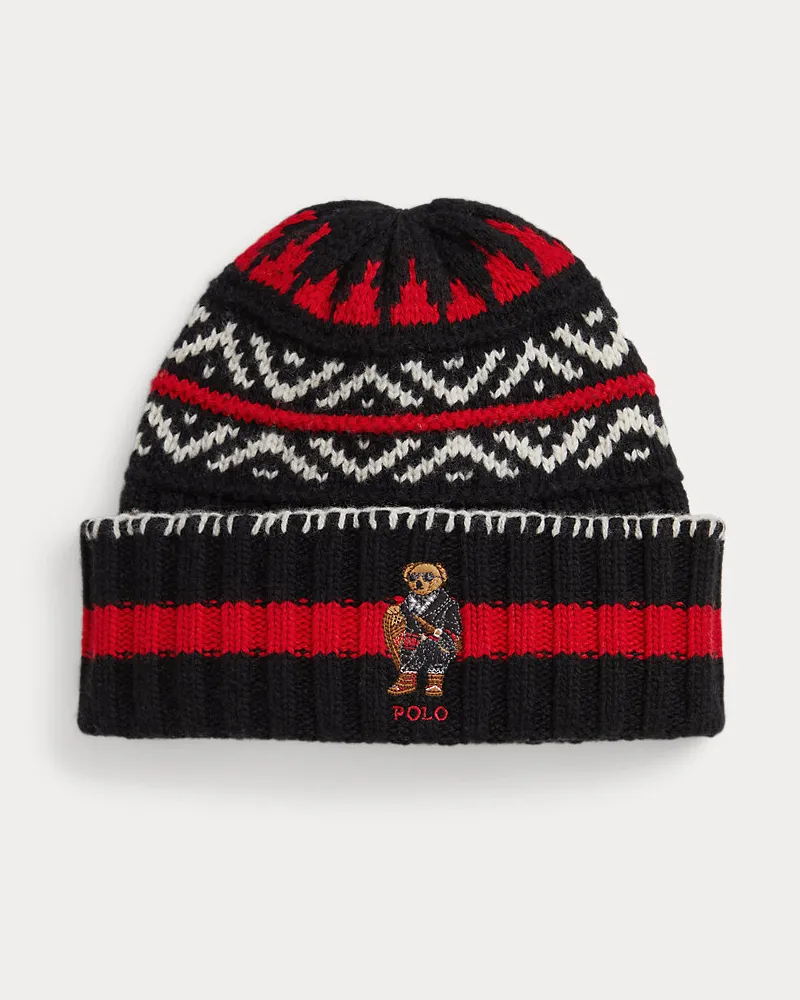Ralph Lauren Mütze aus Wollmischung mit Polo Bear Black