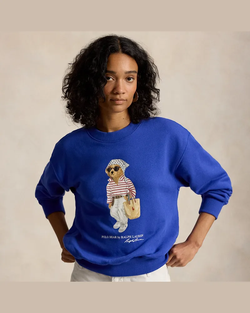 Ralph Lauren Fleece-Rundhalspullover mit Polo Bear Blue